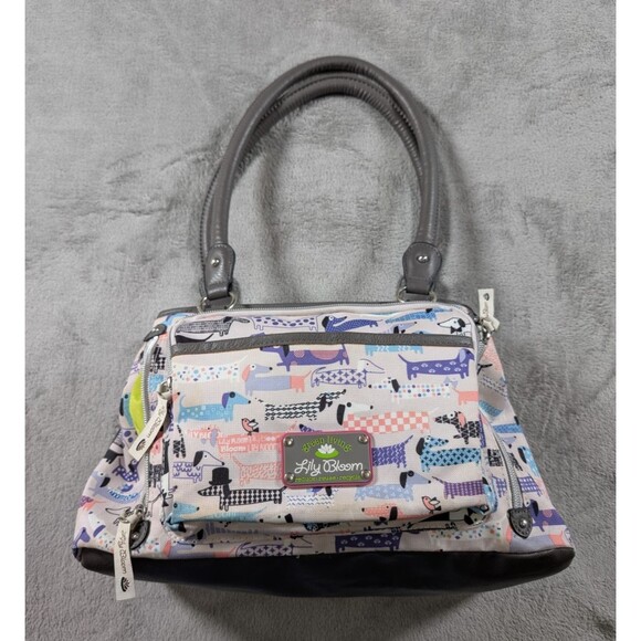 Lily Bloom Maggie Satchel Dachshund Dog Print Pastel Retired - Picture 2 of 15